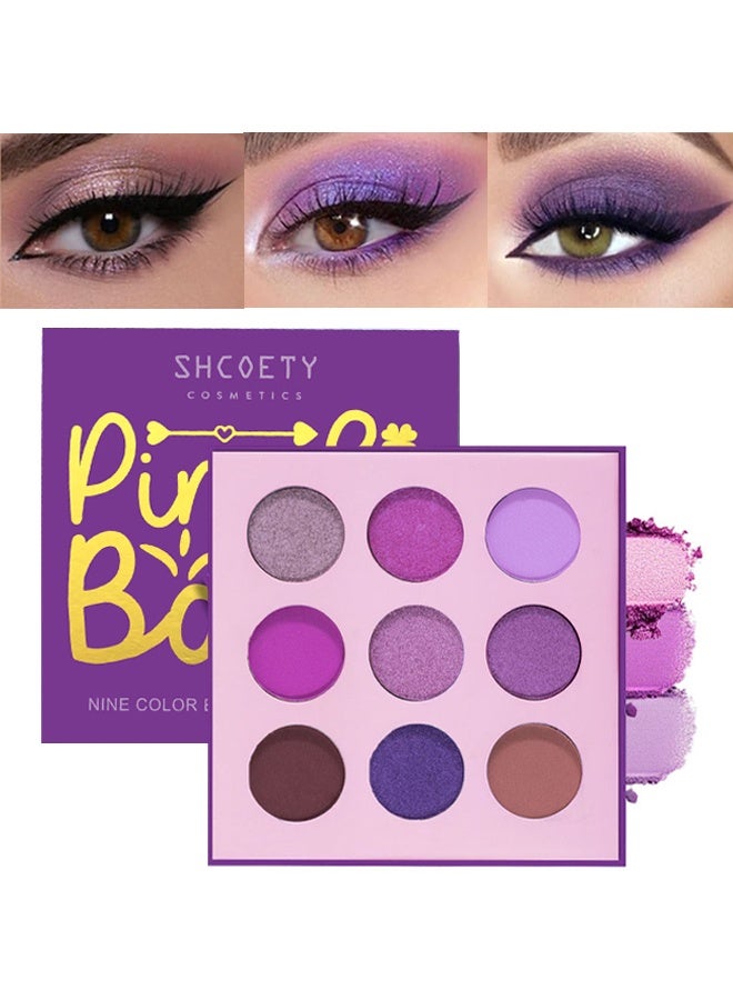 SHCOETY Nine Color Eyeshadow Palette, 9 Colors Purple Eyeshadow Palette High Pigmented Blendable Matte & Glitter Shimmer Finishes, Long Lasting Mauve Eye Makeup for Party - Image 1